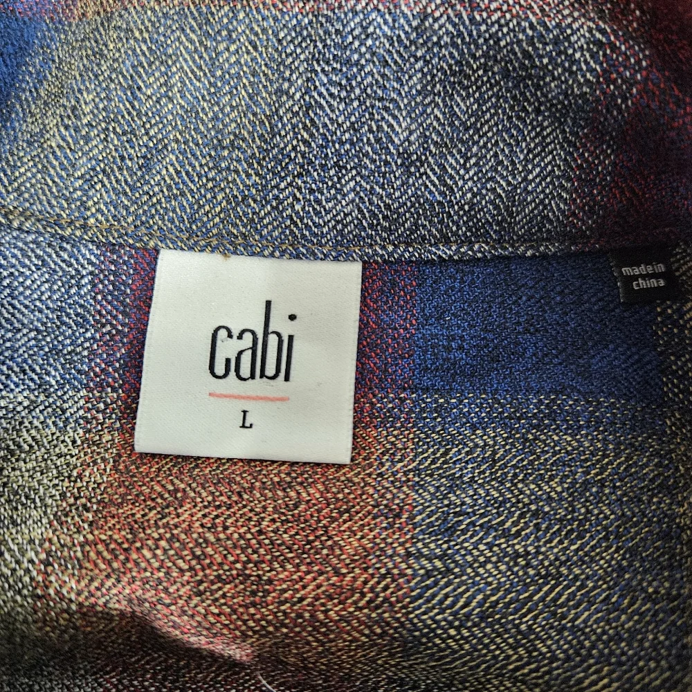 CAbi Barn Jacket Size L Autumn Plaid Pearl Zip Utility Cotton Shacket Multi